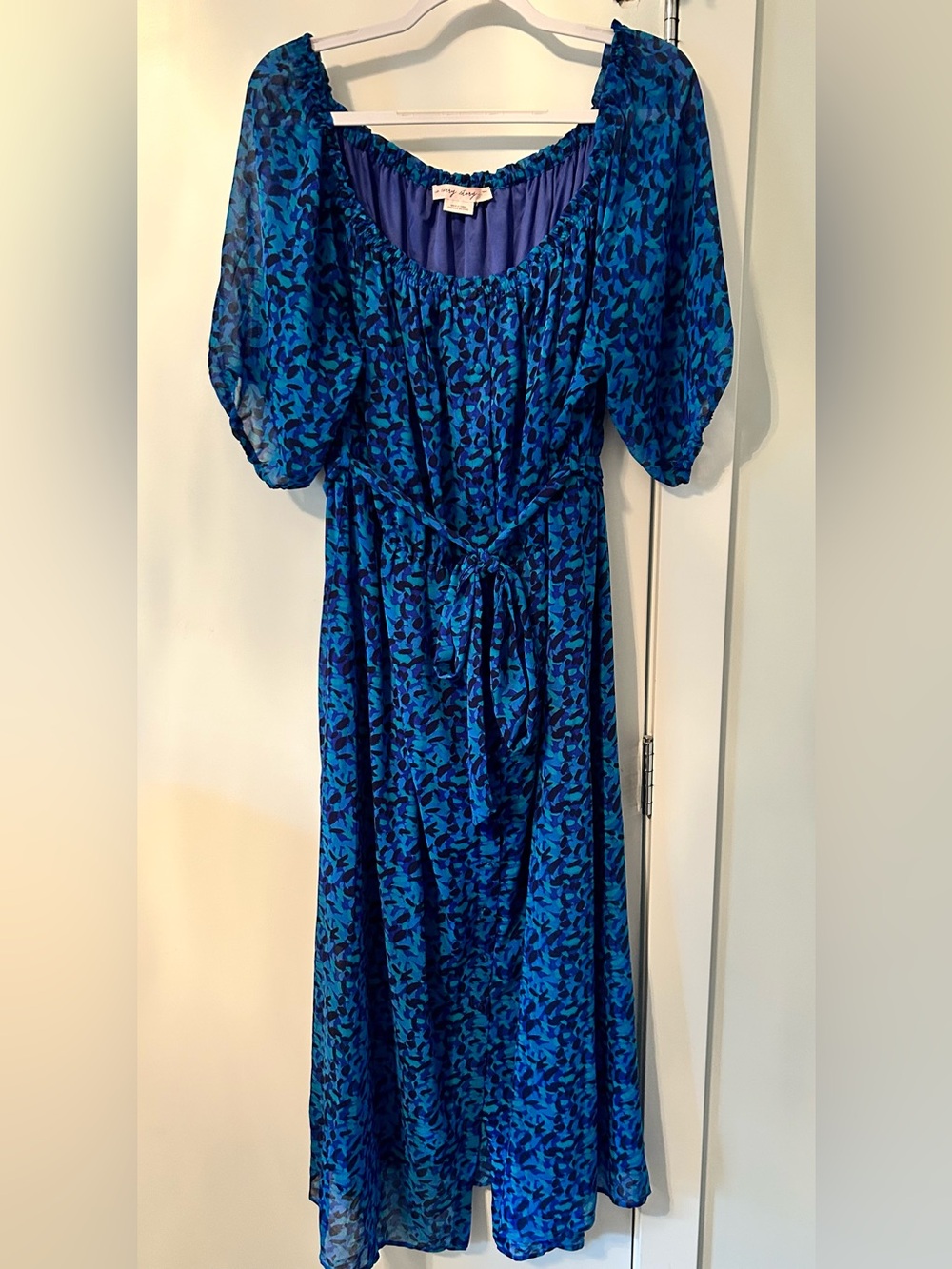 In Every Story Blue Patterned Off Shoulder Maxi Dress (Plus)